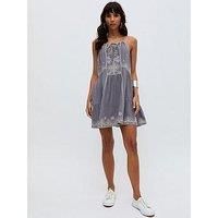 Raffya Jen Tiered All Over Embroidered Mini Dress - Grey