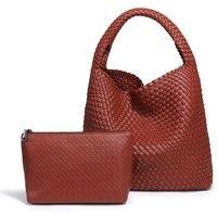 Chic Weave Tote Handbag with Matching Clutch