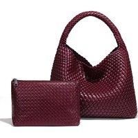 Chic Weave Tote Handbag with Matching Clutch
