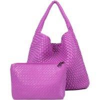 Chic Weave Tote Handbag with Matching Clutch