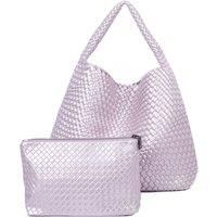 Chic Weave Tote Handbag with Matching Clutch