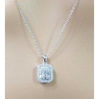 9ct White Gold & Natural Round & Baguette Diamonds Pendant Necklace - 0.53ct