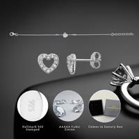 Sterling Silver Cubic Zirconia 7Mm Heart Bracelet & Earrings Set