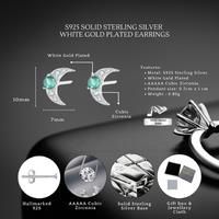 Sterling Silver Stud Earrings Emerald Cresent Moon S925 Hallmark