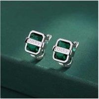 Sterling Silver Lucky Emerald Huggies Earrings Cubic Zirconia