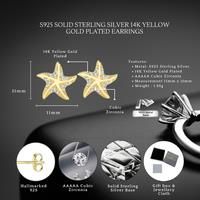 Sterling Silver Starfish Earrings 14K Yellow Gold S925 Hallmark