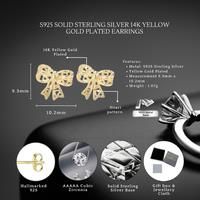Sterling Silver Ribbon Bow Earrings 14K Yellow Gold S925 Hallmark