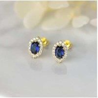 S925 Sterling Silver Blue 14K Yellow Gold Plated Stud Earrings