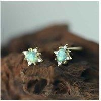 Sterling Silver Opal Starburst Earrings 14K Yellow Gold Plated