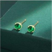 S925 Sterling Silver Emerald Stud Earrings 14K Yellow Gold Plated