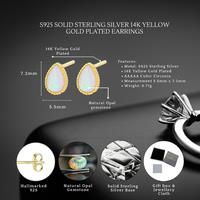Sterling Silver Opal Teardrop 14K Gold Plated Stud Earrings