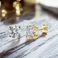 S925 Sterling Silver Cz Stud Earrings 14K Yellow Gold Plated