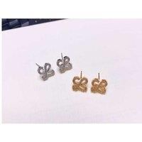 Pave Script L Studs Sterling Silver Gold Plated Earrings