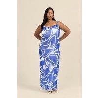 Curve Abstract Print Gold Trim Cowl Neck Maxi Dress