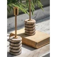 Gallery Direct Set Of 2 Beige Marble Candle Sticks With Brushed Gold Holder