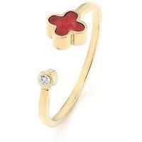 Say It With Cherry Red Crystal Clover Ring - Yellow Gold