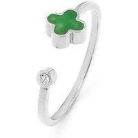 Say It With Green Crystal Clover Ring - Silver