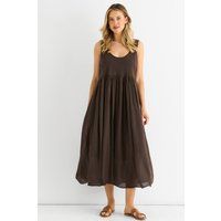 Gini London Women's Chocolate Scoop Neck Jersey Cotton Midi Dress in Brown | Size: Medium/Large