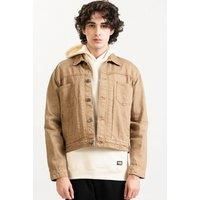 Urban Studio Men's Casual Cropped Button-Up Lightweight Jean Denim Jacket in Khaki | Size: 2XL