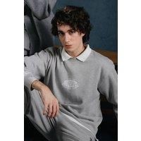 Urban Studio Men's Crew Neck Box Fit Fleece Sweatshirt in Light Grey | Size: Medium