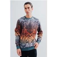 Urban Studio Men's Baroque Print Gradient Crew Neck Fleece Sweatshirt in Green | Size: Medium