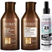 Redken Women's Trio: All Soft Mega Curls Shampoo 300ml Conditioner & One United Treatment in Clear