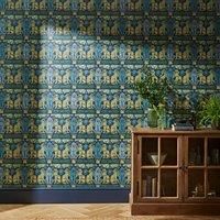Gothic Creatures Navy Wallpaper Navy Blue/Green