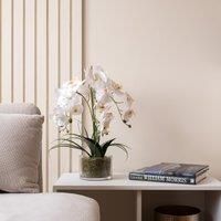 Artificial White Orchid in Glass Plant Pot