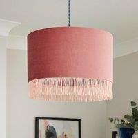 Fringed Velvet Drum Lamp Shade