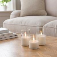 Set of 3 LED Glass Pillar Candles