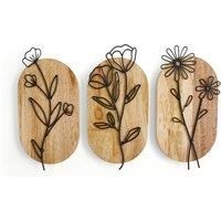 Set of 3 Floral Mango Wood & Wire Wall Art