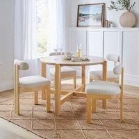 Halton 4 Seater Round Dining Table, Travertine & Oak