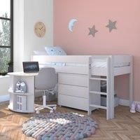 Stompa Uno Midsleeper With Pull Out Desk and Chest of Drawers, Pine