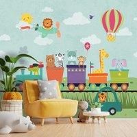 Kids Animal Party Train Wall Mural