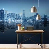 City Night Skyline Blue Mural