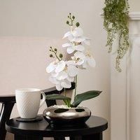 Hotel Artificial White Orchid in Silver Pebble Vase