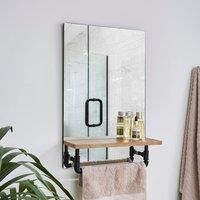 Cromford Rectangle Wall Mirror with Wooden Shelf