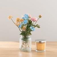 Artificial Ranunculus Bouquet in Vase & Sweet Jasmine Candle Gift Set