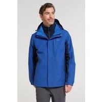 Mountain Warehouse Thunderstorm Mens 3 in 1 Jacket - Breathable Winter Mens Coat, Waterproof Rain Coat, Taped Seams, Detachable Inner Fleece Rain Jacket - For Travelling Cobalt XS