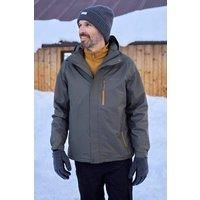 Mountain Warehouse Bracken Extreme Mens 3 in 1 Waterproof Jacket – Adjustable Mens Coat, Warm Rain Jacket, Headphone Compatible Outerwear – For Winter Camping, Walking Dark Green XXL