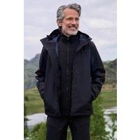 Mountain Warehouse Mist Mens Extreme Waterproof 3 in 1 Jacket - Warm Coat with Adjustabble Hood & Cuff Adjusters - Autumn Winter, Wet Weather, Walking & Outdoors Black XXS