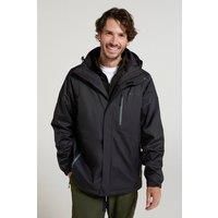 Mountain Warehouse Bracken Extreme Mens 3 in 1 Waterproof Jacket – Adjustable Mens Coat, Warm Rain Jacket, Headphone Compatible Outerwear – For Camping, Walking Jet Black L