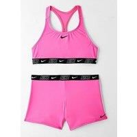 Nike Girls Logo Taping Crossback One Piece Swimsuit - Pink