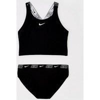 Nike Girls Logo Taping Crossback One Piece Swimsuit - Black