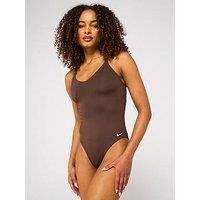 Nike Womens Essential V Neck One Piece Swimsuit - Brown