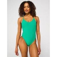 Nike Womens Terry V Neck One Piece Swimsuit - Green