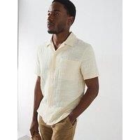 Farah Fleet Check Short Sleeve Casual Fit Shirt - Cream