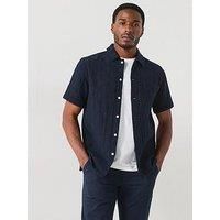 Farah Fleet Check Short Sleeve Casual Fit Shirt - Navy