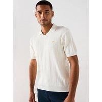 Farah Woodford Knitted Open Polo Shirt- White