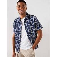 Farah Astral Print Relaxed Short Sleeve Shirt- Blue